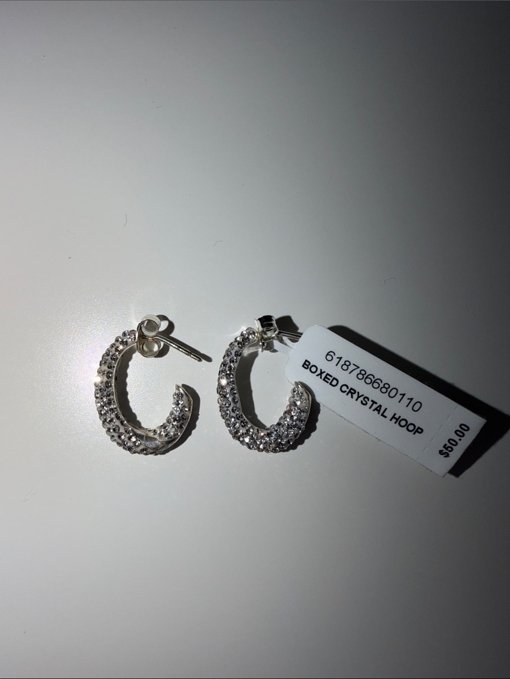 Boxed Crystal Hoop Earrings - Silver